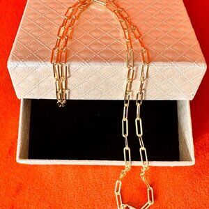 14k Yellow Gold Over 925 Silver Paperclip Chain Necklace 20 Inches - New!